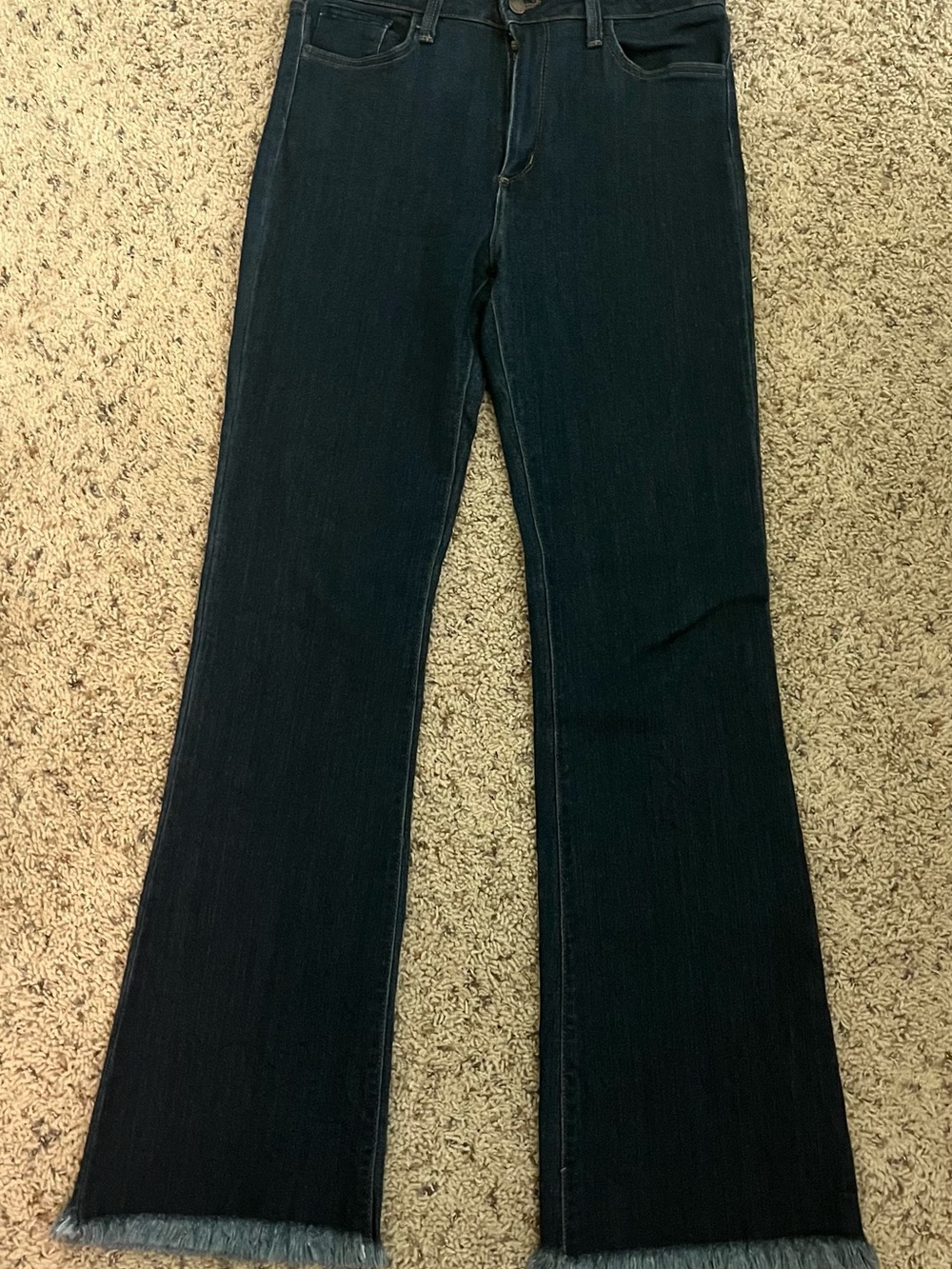 Just Black Dark Indigo Flare Jeans with Raw Hem